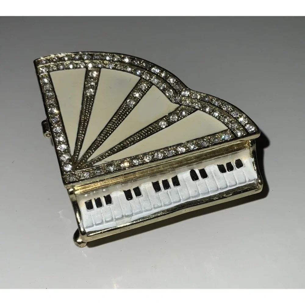 White Piano Jewelry‎ Trinket Box Bejeweled Grand Piano Swarovski Crystals Enamel
